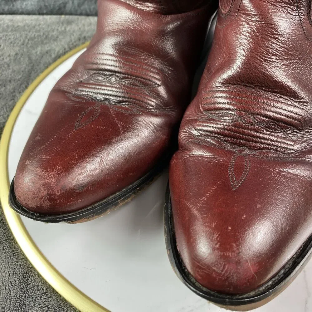 Old West Burgundy Wine Leather Cowboy Boots Men’s Size 10.5 SCM7013 Embroidered